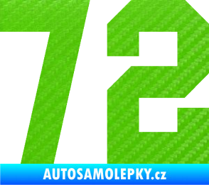 Samolepka Startovní číslo 72 3D karbon zelený kawasaki