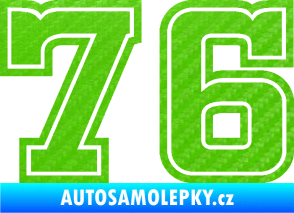 Samolepka Startovní číslo 76 typ 5 3D karbon zelený kawasaki