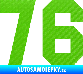 Samolepka Startovní číslo 76 3D karbon zelený kawasaki