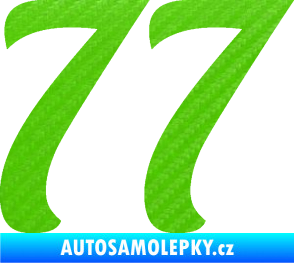 Samolepka Startovní číslo 77 typ 3   3D karbon zelený kawasaki