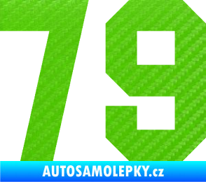Samolepka Startovní číslo 79 3D karbon zelený kawasaki