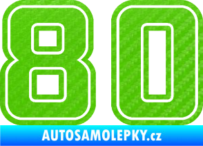 Samolepka Startovní číslo 80 typ 5 3D karbon zelený kawasaki