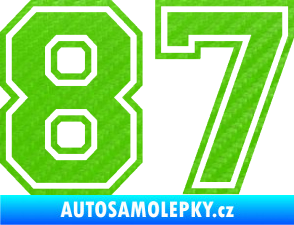Samolepka Startovní číslo 87 typ 4 3D karbon zelený kawasaki