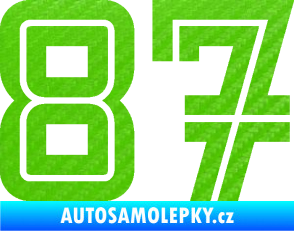 Samolepka Startovní číslo 87 typ 7 3D karbon zelený kawasaki