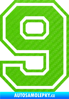 Samolepka Startovní číslo 9 typ 4 3D karbon zelený kawasaki