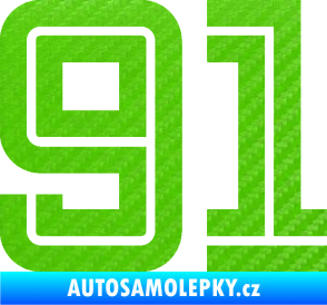 Samolepka Startovní číslo 91 typ 7 3D karbon zelený kawasaki