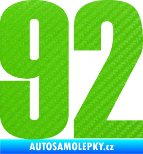 Samolepka Startovní číslo 92 typ 2  3D karbon zelený kawasaki
