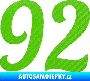 Samolepka Startovní číslo 92 typ 3   3D karbon zelený kawasaki