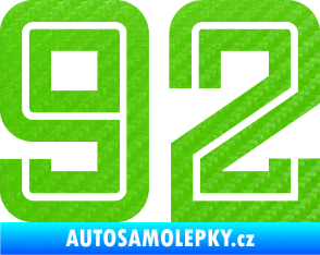Samolepka Startovní číslo 92 typ 7 3D karbon zelený kawasaki
