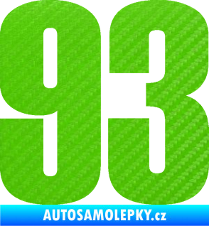 Samolepka Startovní číslo 93 typ 2   3D karbon zelený kawasaki