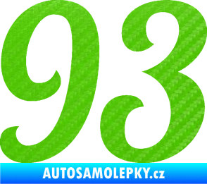 Samolepka Startovní číslo 93 typ 3   3D karbon zelený kawasaki