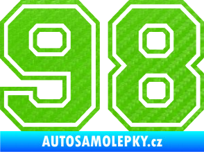 Samolepka Startovní číslo 98 typ 4 3D karbon zelený kawasaki