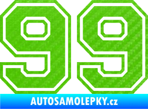 Samolepka Startovní číslo 99 typ 4 3D karbon zelený kawasaki