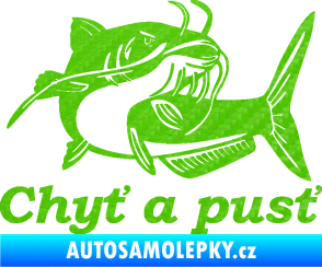 Samolepka Sumec 002 chyť a pusť pravá 3D karbon zelený kawasaki