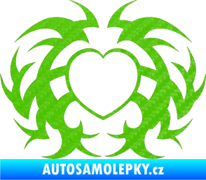 Samolepka Tetování 121 srdce 3D karbon zelený kawasaki