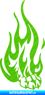 Samolepka Tlapa v plamenech pravá 3D karbon zelený kawasaki