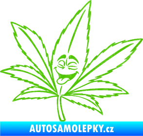 Samolepka Travka 003 levá lístek marihuany s obličejem 3D karbon zelený kawasaki