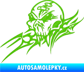 Samolepka Tribal skull levá lebka 3D karbon zelený kawasaki