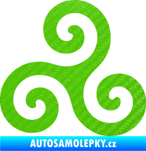 Samolepka Triskelion keltský znak 3D karbon zelený kawasaki