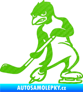 Samolepka Tučňák hokejista levá 3D karbon zelený kawasaki