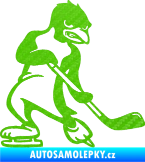 Samolepka Tučňák hokejista pravá 3D karbon zelený kawasaki