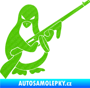 Samolepka Tučňák se samopalem pravá 3D karbon zelený kawasaki