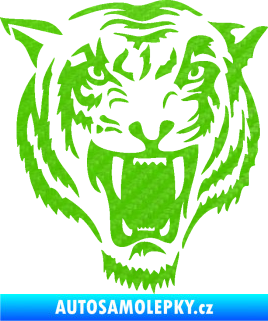 Samolepka Tygr 005 pravá hlava 3D karbon zelený kawasaki