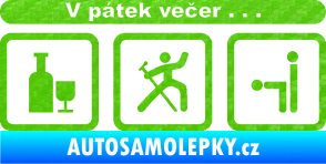 Samolepka V pátek večer  3D karbon zelený kawasaki