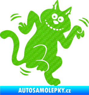 Samolepka Veselá kočka pravá 3D karbon zelený kawasaki