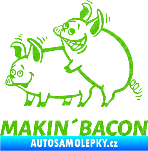 Samolepka Veselá prasátka makin bacon levá 3D karbon zelený kawasaki