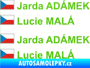 Samolepka Vlajka ČR se jménem 3D karbon zelený kawasaki
