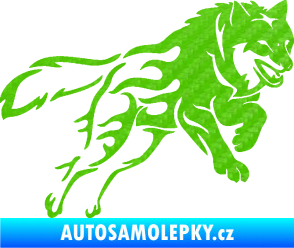 Samolepka Vlk 002 pravá 3D karbon zelený kawasaki