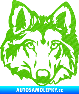 Samolepka Vlk 008 pravá  hlava 3D karbon zelený kawasaki