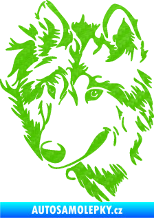Samolepka Vlk 009 levá hlava 3D karbon zelený kawasaki