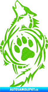Samolepka Vlk 015 levá s tlapkou 3D karbon zelený kawasaki
