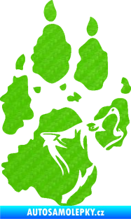 Samolepka Vlk 018 levá stopa s vlčím obrysem 3D karbon zelený kawasaki