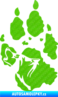 Samolepka Vlk 018 pravá stopa s vlčím obrysem 3D karbon zelený kawasaki