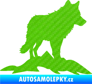 Samolepka Vlk 031 pravá hory 3D karbon zelený kawasaki