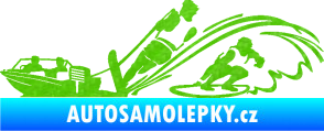 Samolepka Vodní lyžování a surf levá 3D karbon zelený kawasaki