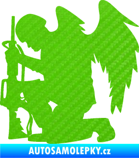 Samolepka Voják 015 levá modlící se s křídly 3D karbon zelený kawasaki