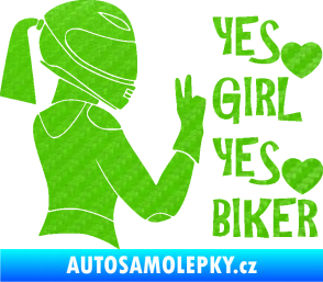 Samolepka Yes girl, yes biker motorkářka 3D karbon zelený kawasaki