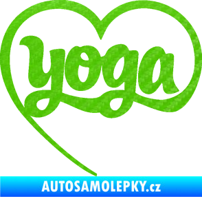 Samolepka Yoga nápis v srdíčku 3D karbon zelený kawasaki