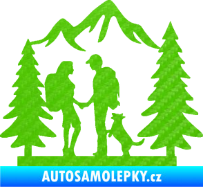 Samolepka Zamilovaná turistika 001 levá výlet s pejskem 3D karbon zelený kawasaki