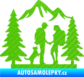 Samolepka Zamilovaná turistika 001 pravá výlet s pejskem 3D karbon zelený kawasaki
