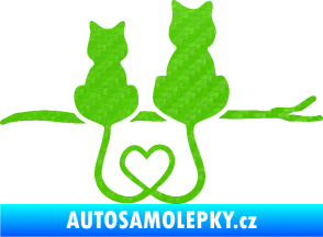 Samolepka Zamilované kočky spojené ocásky pravá 3D karbon zelený kawasaki