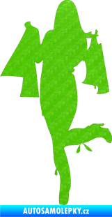 Samolepka Žena na nákupu 001 levá 3D karbon zelený kawasaki