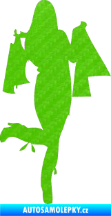 Samolepka Žena na nákupu 001 pravá 3D karbon zelený kawasaki