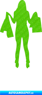 Samolepka Žena na nákupu 003 levá 3D karbon zelený kawasaki