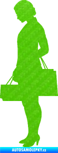 Samolepka Žena na nákupu 004 levá 3D karbon zelený kawasaki