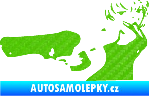 Samolepka Žena s pistolí levá 3D karbon zelený kawasaki
